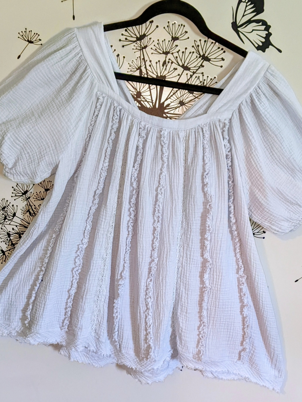 Light Blue Women's Peasant Blouse - Lightweight Boho Top